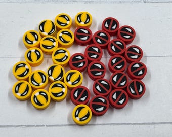 Kawaii WOLVERINE DEADPOOL Beads Polymer Clay Beads, Bracelets, Necklaces, Rings, Earrings, Slime, Tumblers, Decoden