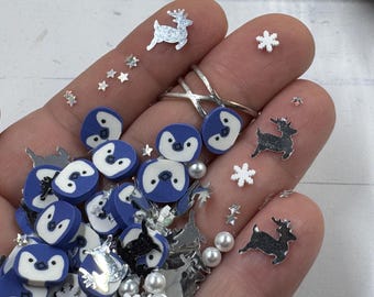 Kawaii FANCY Mr. PENGUIN  Mix Fimo Slices: Nail Art, Slime, Resin