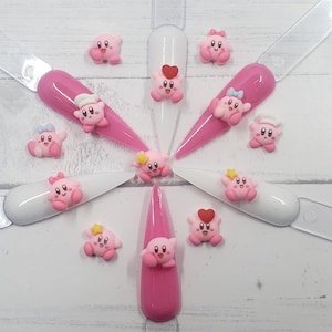 KAWAII 3-D ADORABLE KIRBY  5PCS  Resin Charms Flatback Cabochon Nail Art Decoden