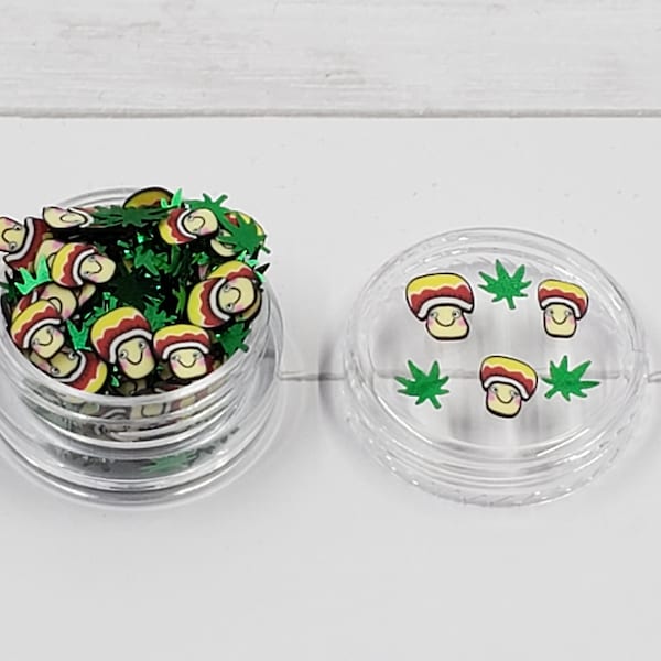 CREATE2SELL Exclusive! KAWAII HAPPY MUSHROOM Marijuana Weed Mix Polymer Clay Slices,Fake Sprinkles,Nail Art, Shakers,Slime,Tumblers, Decoden