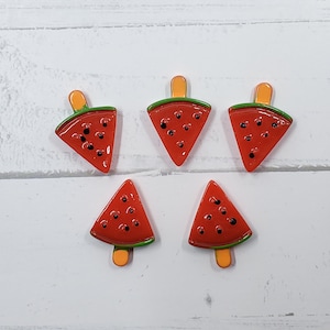 KAWAII 3-D Glitter WATERMELON POPSICLES 5PCS Resin Charms Flatback Cabochon