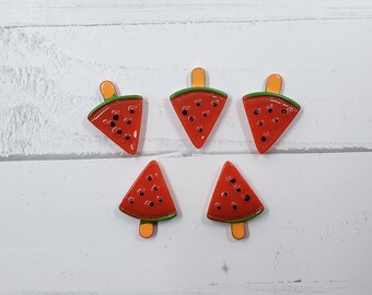 KAWAII 3-D Glitter WATERMELOEN IJSLOLLY'S 5PCS Resin Charms Flatback Cabochon