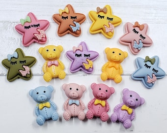 Kawaii 3-D BEARS and STARS Resin Charms Flatback Cabochon, Nail Art, Slime, Decoden