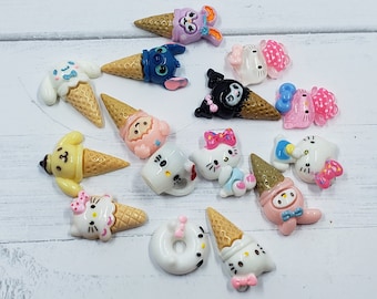 15pcs KAWAII 3-D ICE CREAM Animal  Resin Charms Flatback Cabochon Decoden Slime