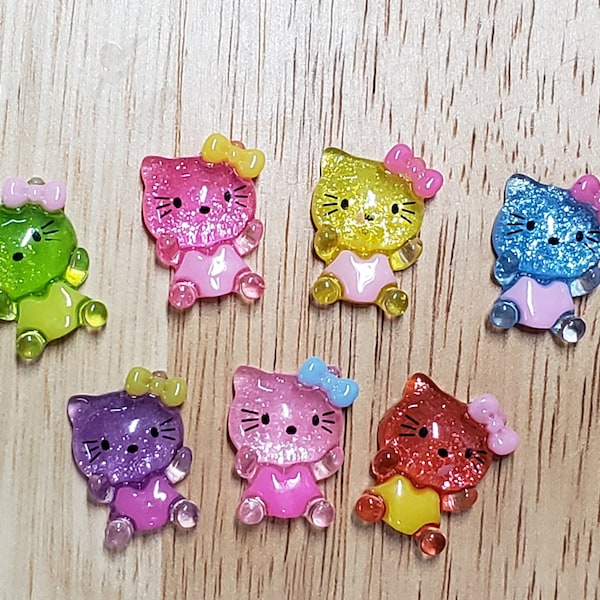 KAWAII 3-D Glitter Cats with Bow Resin Charms Flatback Cabochon