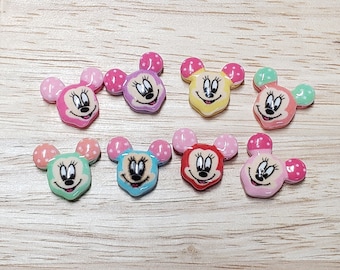 KAWAII 8PCS 3-D MINNIE MICKEY head Resin Charms Flatback Cabochon