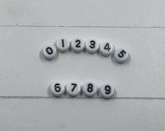 CHOOSE YOUR NUMBERS Individual or Mixed White Acrylic Beads 7x4mm