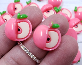 Kawaii Pink Apple Resin Charms: 3D Flatback Cabochons - 5 PCS