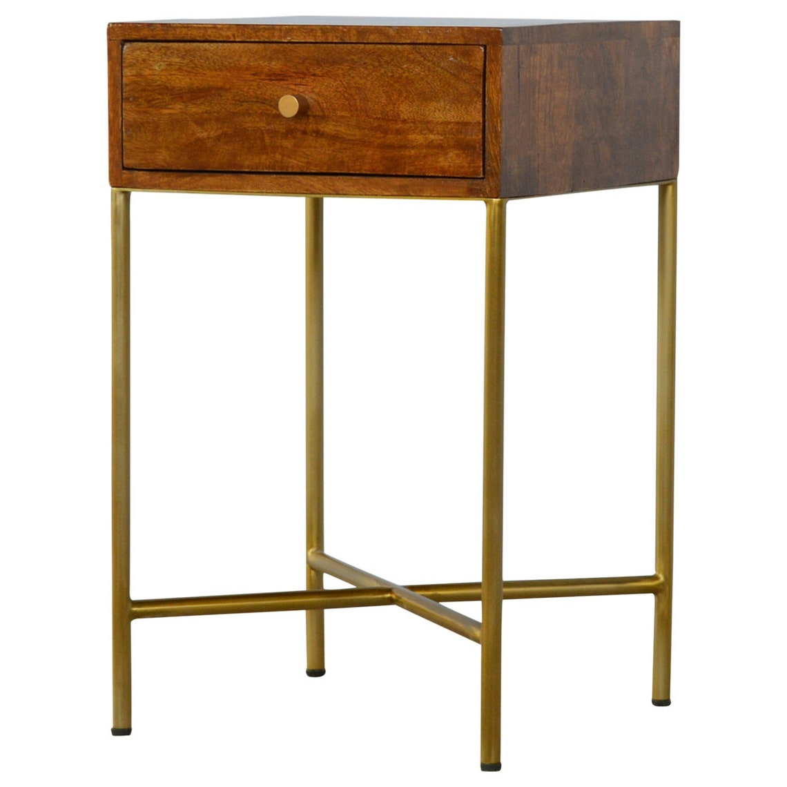 Dreamland Bedside Table 1 Drawer Chestnut Solid Wood Gold Legs Etsy