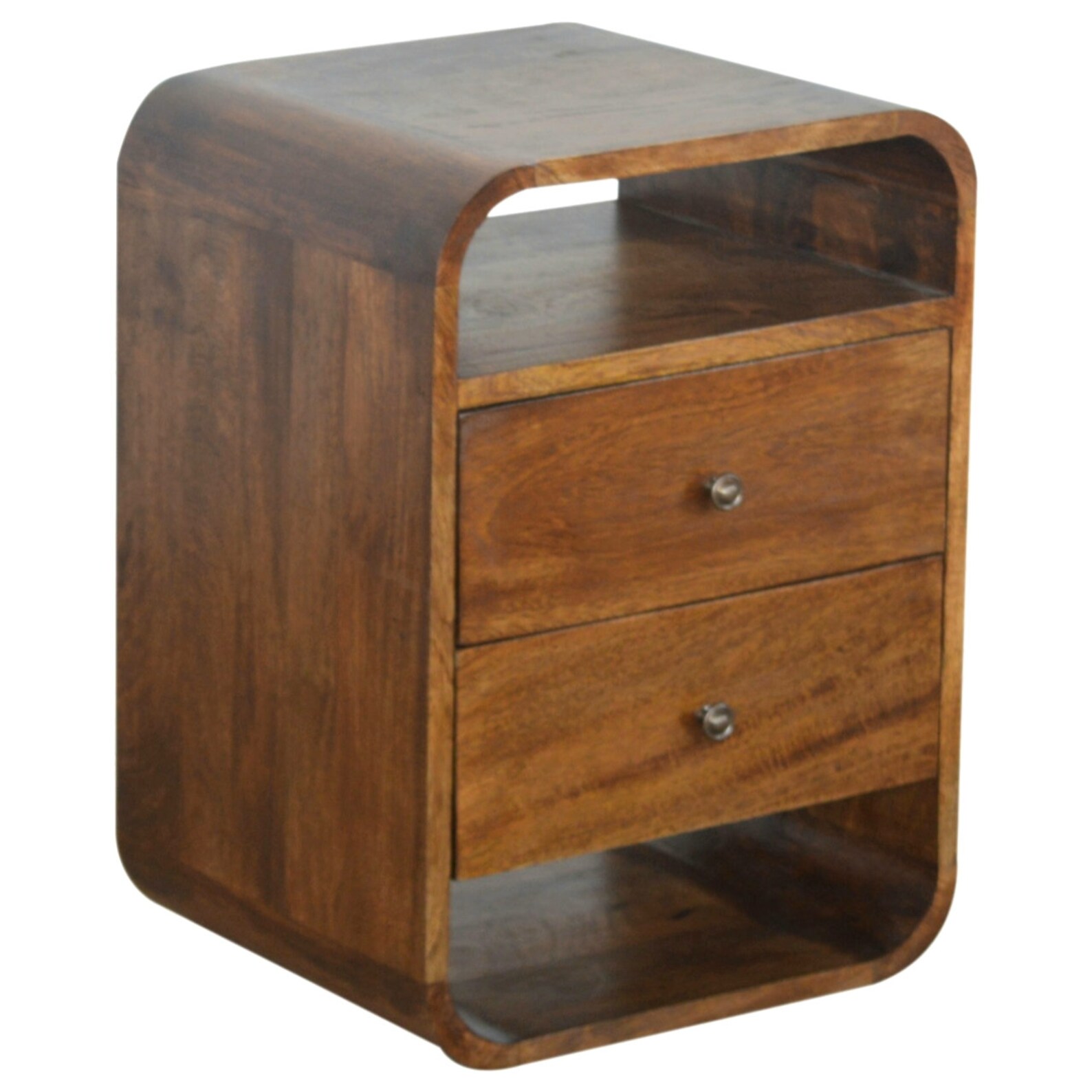 Curved Bedside Table with Drawers and Open Slots Solid Wood Etsy