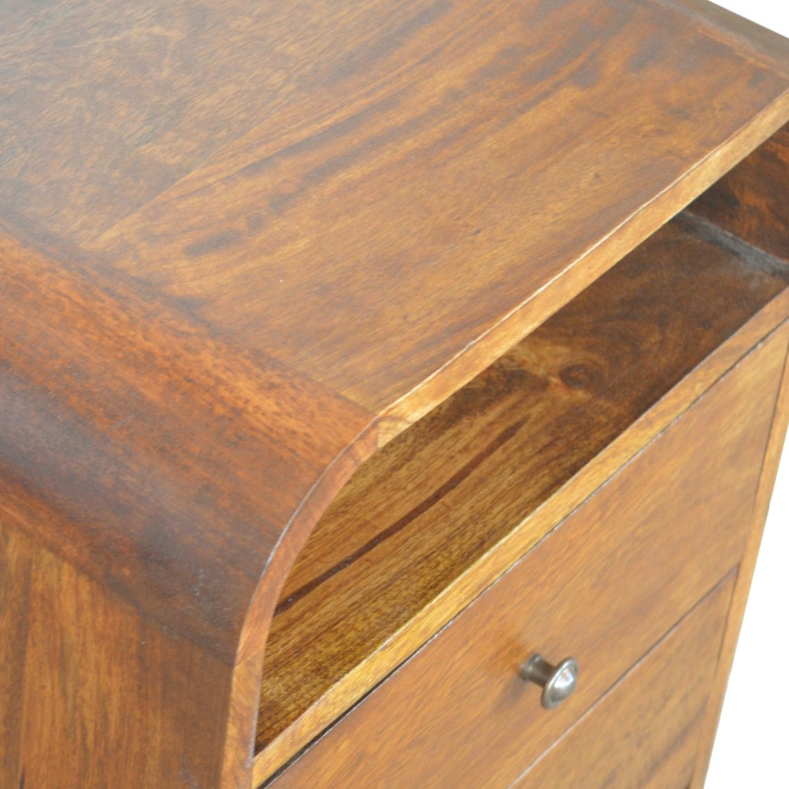 Curved Bedside Table with Drawers and Open Slots Solid Wood Etsy