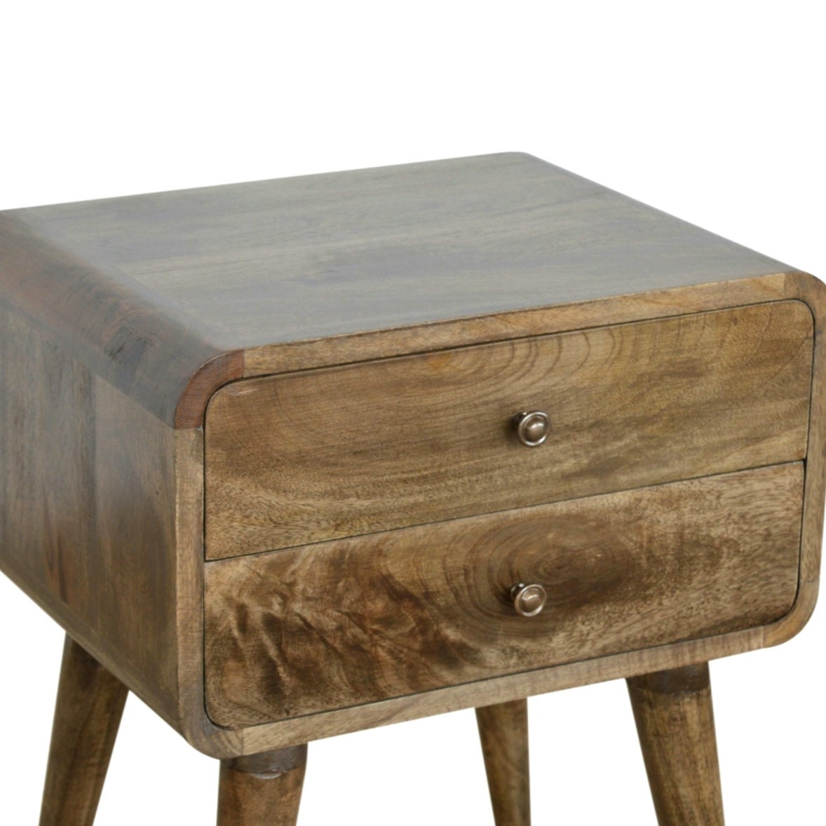 Curved Drawer Bedside Table Solid Wood Brown Grey with 2 Etsy