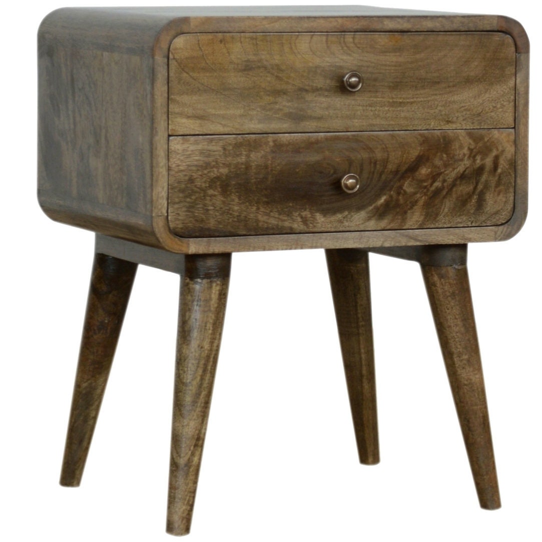 Curved Drawer Bedside Table Solid Wood Brown Grey with 2 Etsy