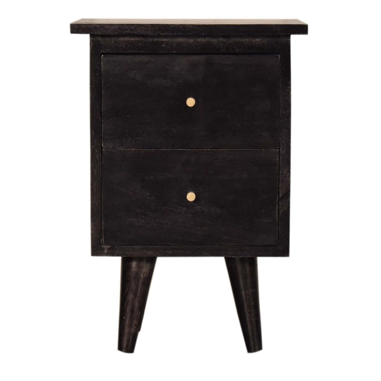 Black Small Bedside Table with 2 Drawers Solid Wood Etsy