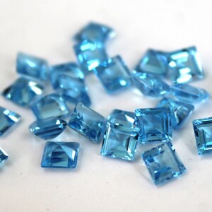 7MM Swiss Blue Topaz Square Faceted Gemstone- Natural Swiss Blue Topaz Loose Gems- Blue Topaz for Jewelry Making