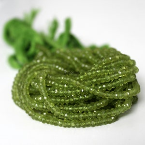 Natural 3mm Peridot Faceted Rondelle Beads: 12&quot; Strand Gemstone