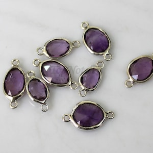5 Amethyst Rose Cut 925 Sterling Silver Connectors (7-11mm)