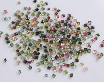 2MM Multicolor Tourmaline Gemstone: Square Faceted Loose Stone