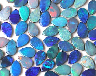 Natural 5x8 mm Opal Doublet Pear Cabochon Gemstone Mix Lot: Flashy Multi fire Gemstone