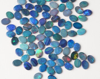Natural 5x7 mm Opal Doublet Oval Cabochon Gemstone Mix Lot: Flashy Multi fire Gemstone