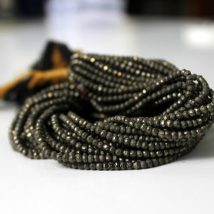 4mm Iron Pyrite Faceted Rondelle Beads, 4mm Natural Iron Pyrite 12&quot; Strand Jewelry Gemstone Beads