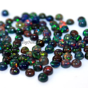 8mm Black Opal Round Cabochon Gemstone, Natural Black Opal Loose Gems for Jewelry, Calibrated Opal