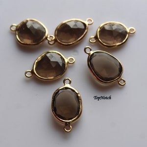 14K Gold Smoky Quartz Connectors: Rose Cut Bezel, 7-11mm