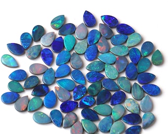 Natural 5x7 mm Opal Doublet Pear Cabochon Gemstone Mix Lot: Flashy Multi fire Gemstone