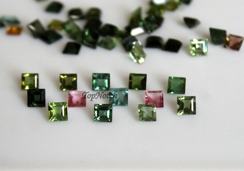 3MM Multicolor Tourmaline Square Faceted Gemstone image 1