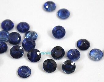 Gemma di cianite AAA: lotto da 10 pezzi, taglio sfaccettato rotondo (da 3 mm a 7 mm)