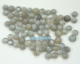Natural Gray Moonstone Round Cabochons: AAA Quality, 10 Piece Lot (4-8mm)
