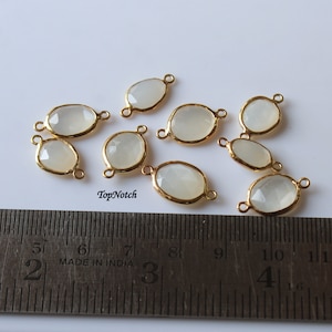 14K Gold White Moonstone Connectors: Rose Cut Bezel, 7-11mm