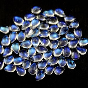 7x10MM Rainbow Moonstone Pear Cabochon, High Quality Natural Moonstone Gemstone, Blue Sheen AAA Calibrated Moonstone