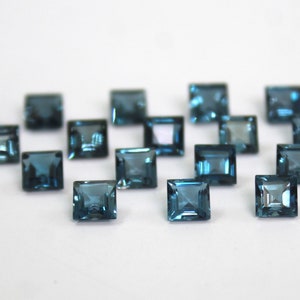 2MM Square Faceted London Blue Topaz Gemstone: Loose Jewelry Supply