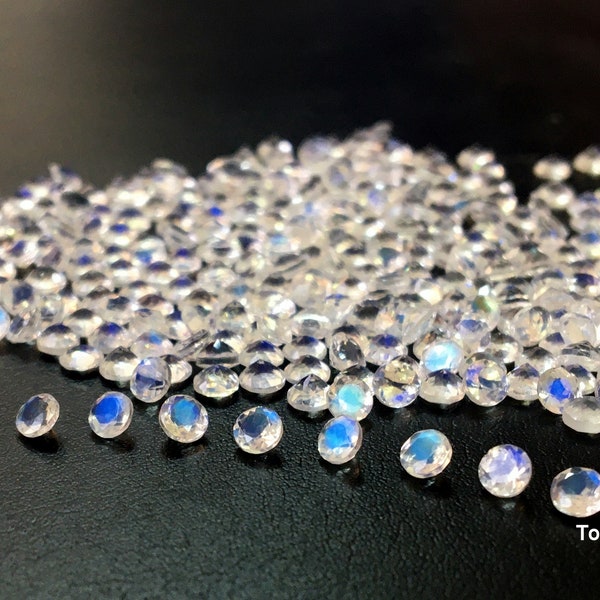 1.5MM Rainbow Moonstone, High Quality Round Moonstone Faceted Gemstone, Blue Sheen AAA Moonstone Cut, Top Quality Moonstone