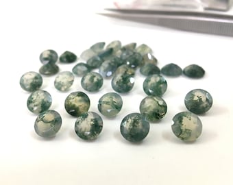 4MM Moss Agate Round Faceted Loose Gemstone- Natural Moss Agate