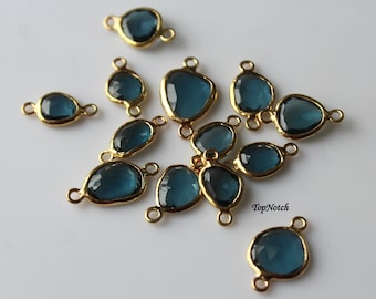 14K Gold London Blue Topaz Connectors: Rose Cut Gemstone Bezels (4-8MM)