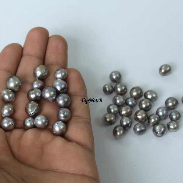 Natural Tahitian Pearl, Loose Gray Tahitian Pearl, Drilled Round/Oval Beads for Jewelry, 8-10MM Size, Single Piece