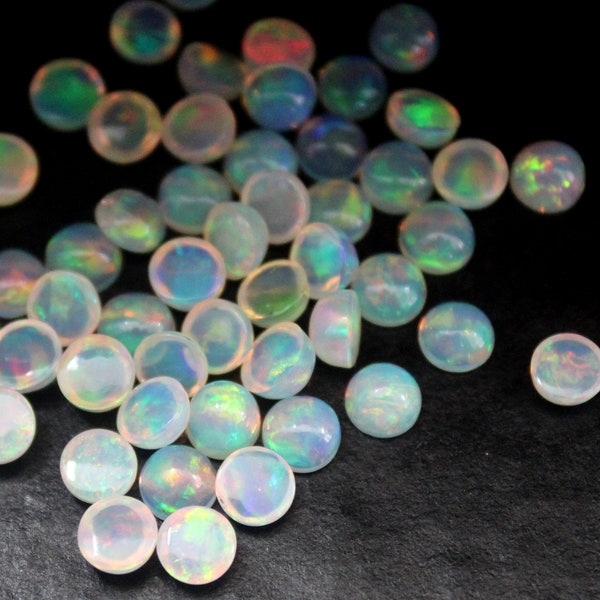 Natural Ethiopian Opal Round Cabochon- 2MM to 9MM Opal- Loose Multifire Opal Round Cabs- Opal Gemstone 10 Piece Lot- Top Quality Opal