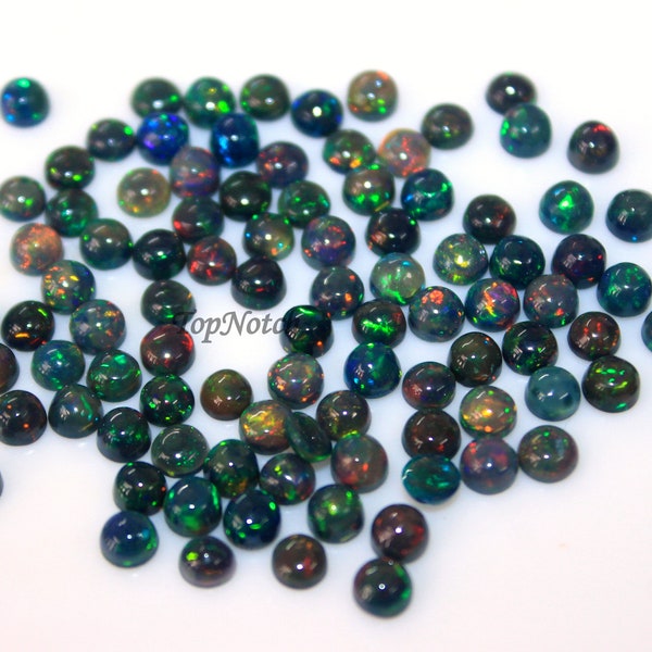 4mm Black Opal Round Cabochon Gemstone, Natural Black Opal Loose Gems for Jewelry, Calibrated Opal