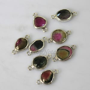 5 Bicolor Tourmaline Connectors: 925 Sterling Silver Rose Cut Bezel (4-8MM)