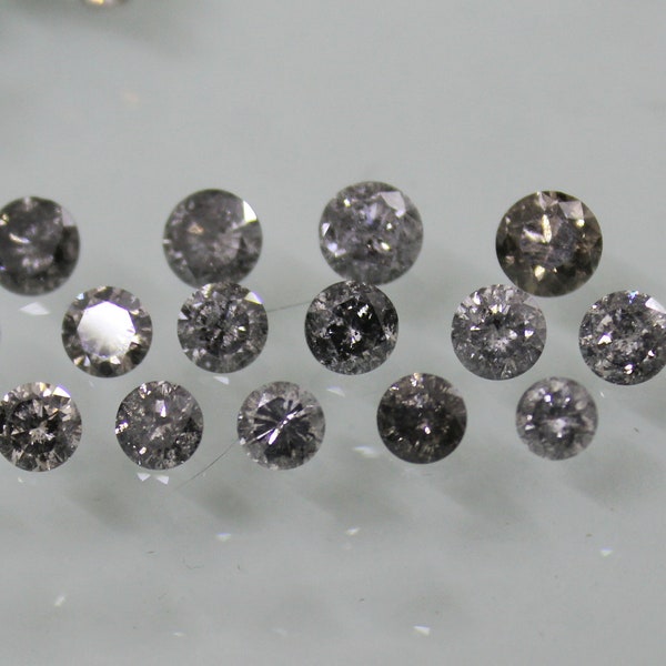 1.5MM Salt Pepper Diamond Round Gems- Natural Black Gray Diamond Brilliant Cut Loose Gemstone, Calibrated Diamond