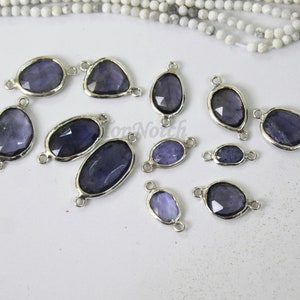 Iolite Connectors: 925 Sterling Silver Rose Cut Gemstone Bezels (7-11MM)