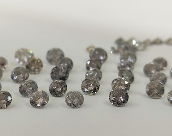 Diamante redondo de sal y pimienta de 2 mm: piedra preciosa suelta