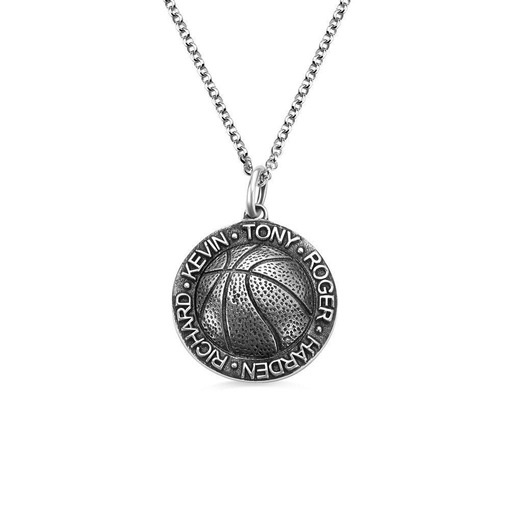 Basketball Necklace With Names in Circle in Sliver Etsy