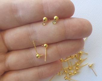 10pcs (5prs) 3/4/5 mm Round Ball Earrings, Earring Pins, Gold Ball Earring, Earring Connectors, Jewellery making supplies