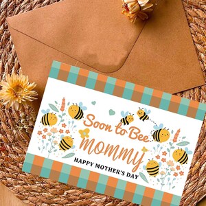 Soon to Be Mommy Card | Printable Mother’s Day Greeting | Landscape Bee & Floral Design | Blank Inside to Personalize | Instant Download PDF