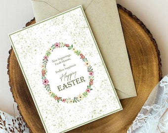 Floral Easter Bunny Card: Printable Greeting Card (Digital Download)
