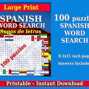Spanish Word Search Large Print Book for Adult Sopas de Letras en Español