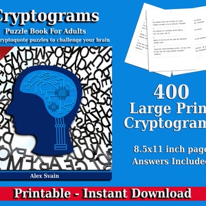 Livro de quebra-cabeças de criptogramas para adultos: 400 quebra-cabeças de criptoquotas em letras grandes para desafiar seu cérebro PDF para impressão